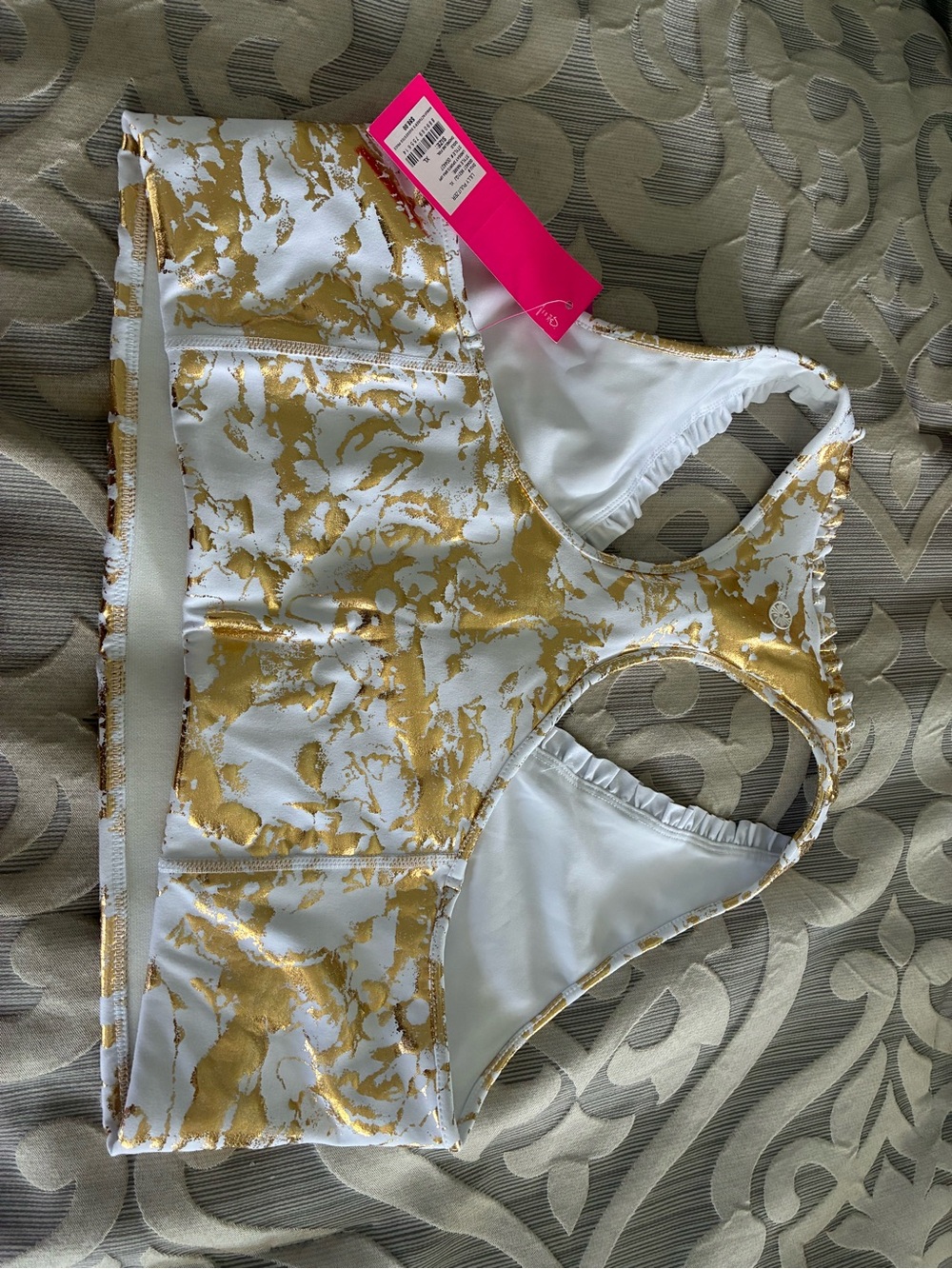 NWT Lilly Pulitzer White and Gold Marble Racerback Sports Bra XL - Picture 3 of 3